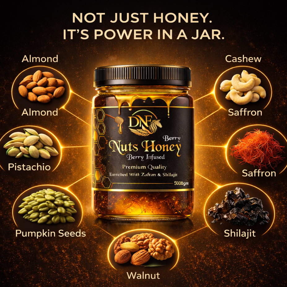 Premium Nuts Honey with Saffron & Shilajit – Ramadan Energy Booster (500g) ✨ FREE DELIVERY