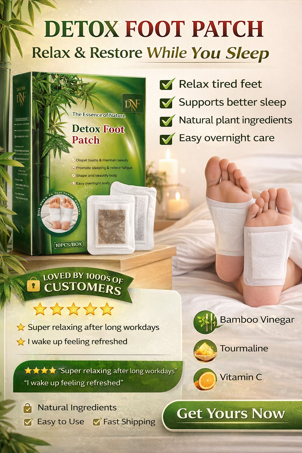 Detox Foot Patch - Natural Overnight Relaxation (10 Patches)